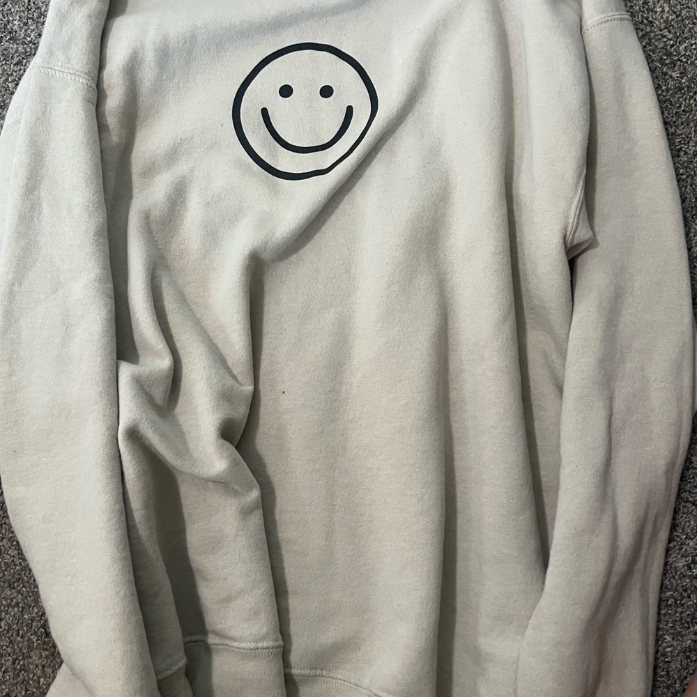 Hanes Cream Sweatshirt with Smiley Face